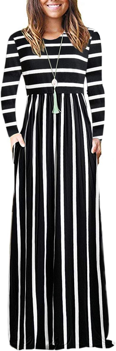 AUSELILY Women's Long Sleeve Casual Maxi Dress with Pockets
