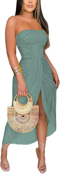 CHICME Women's Strapless Maxi Bodycon Dress - Asymmetrical Beach Style
