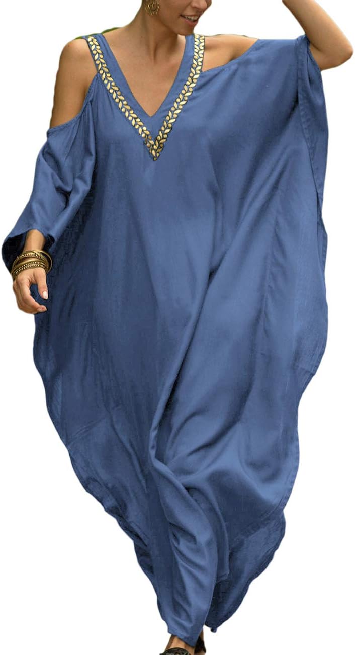 Bsubseach Turkish Cold Shoulder Kaftan Dress for Beach Style