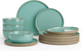 Famiware Nature Plates and Bowls Set, 12-Piece Stoneware for 4