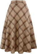 Long Plaid Wool Skirt for Womens Winter Fall Warm High (Style BKN2)