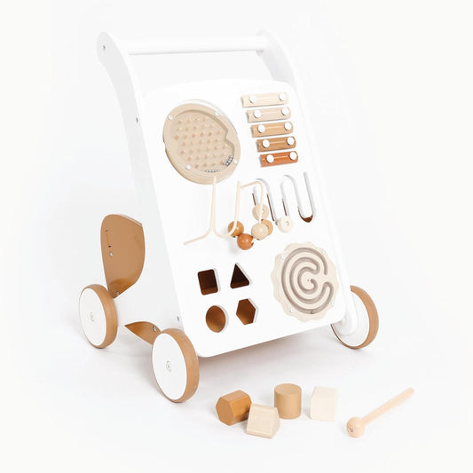 Gathre Wooden Baby Walker | Busy Board & Toys | Easy Clean | Modern Beige