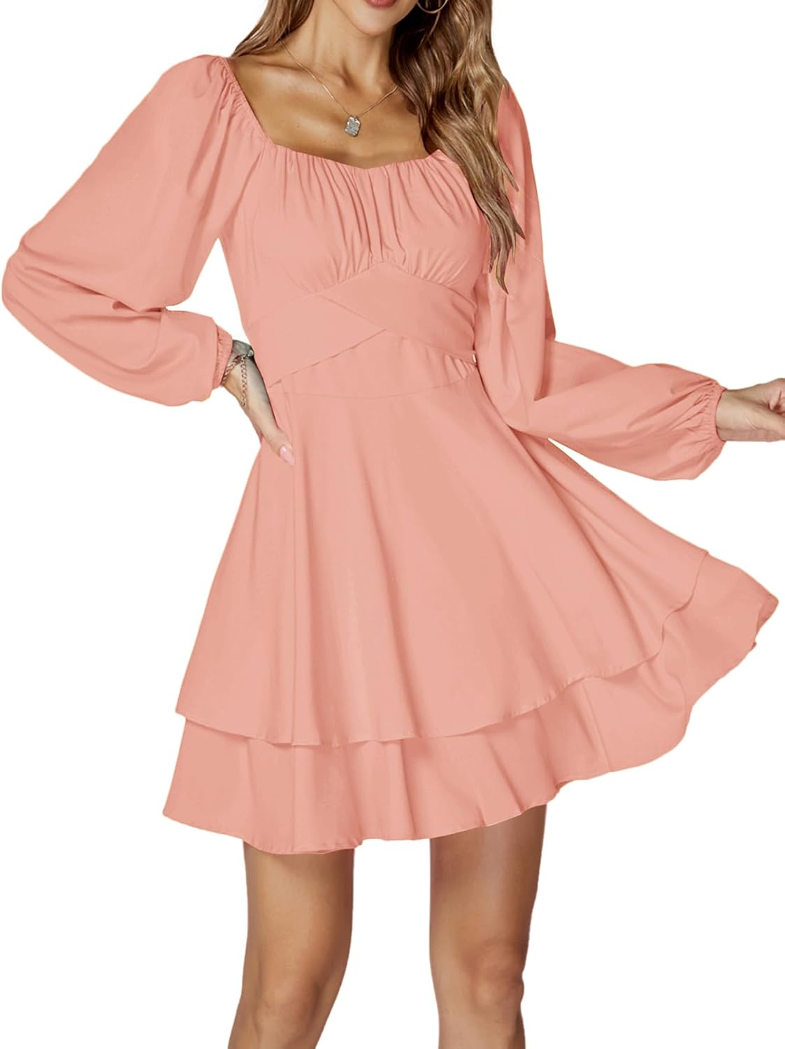 LYANER Women's Lantern Long Sleeve Ruffle Mini Dress Review
