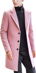 Springrain Men's Wool Blend Pea Coat Notched Collar Mid-Length