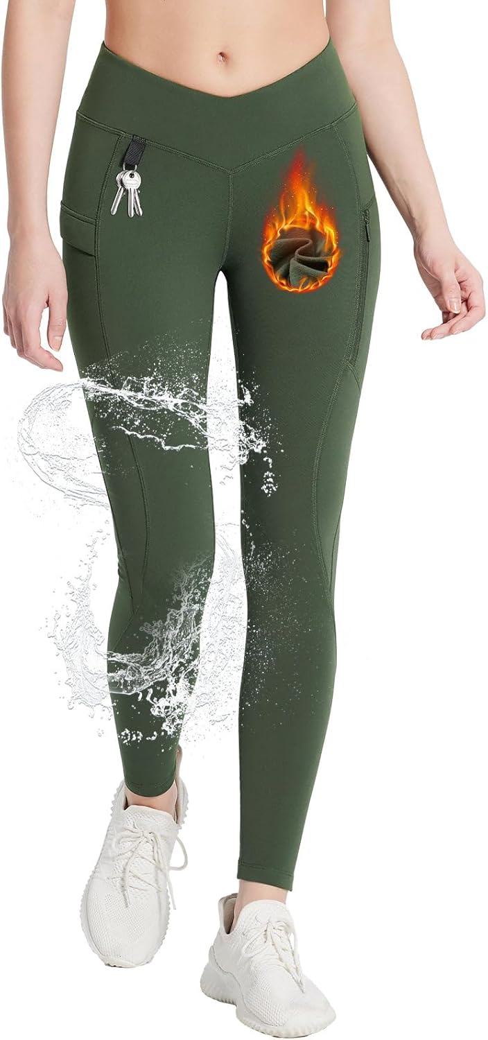 BALEAF Warm Fleece Leggings with Zipper Pockets