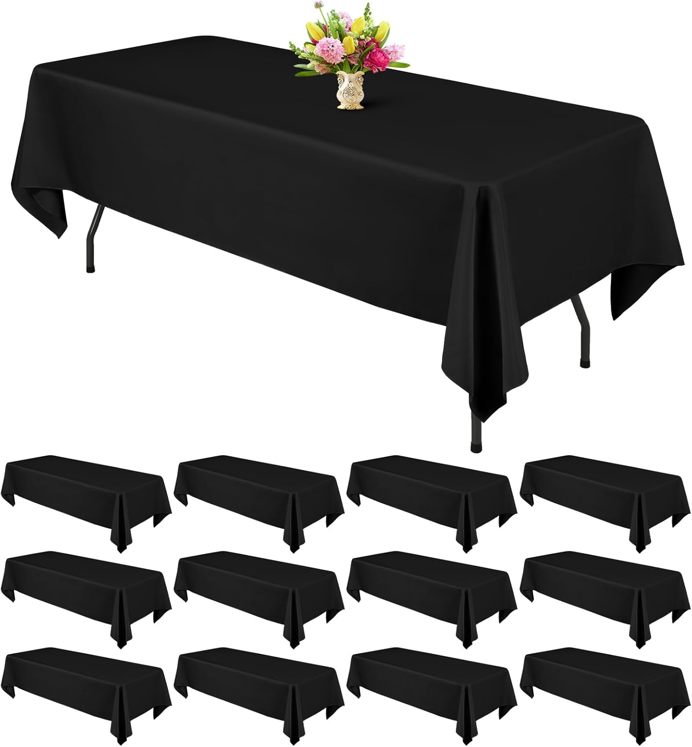 12 Packs 60x102 inch Black Tablecloths for Elegant Events