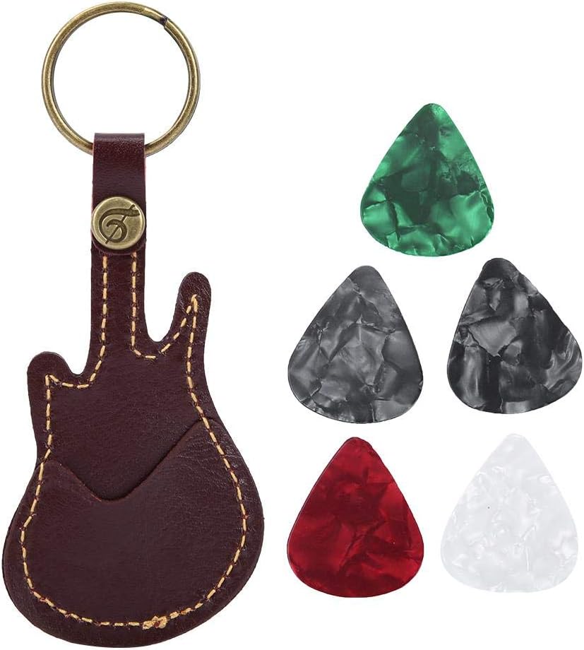 Guitar-Shaped PU Leather Plectrum Holder & Picks Set