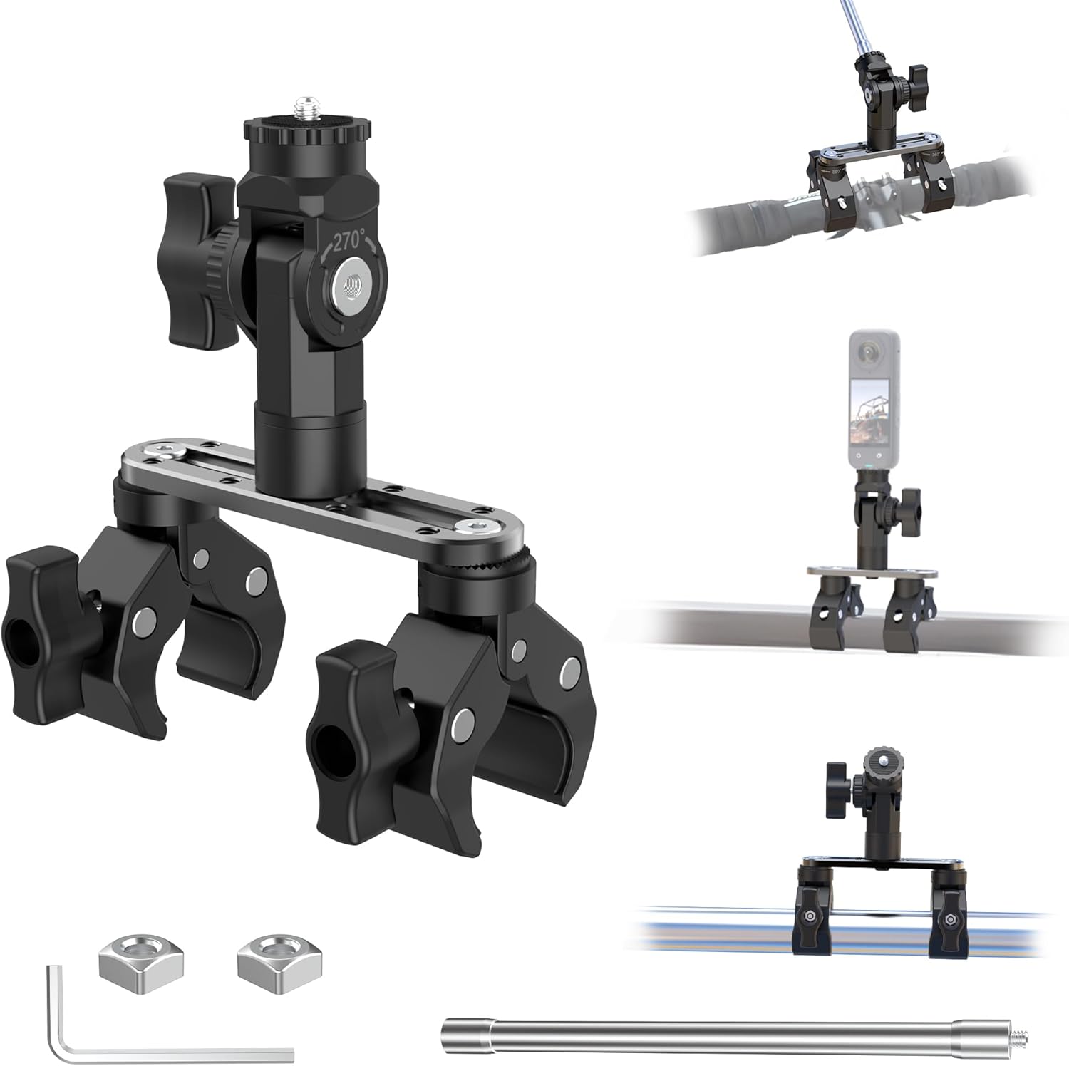 Double Headed Crab Clamp Mount for Insta360 X5 and GoPro 13