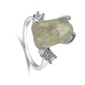 Green Amethyst Raw Crystal Ring for Her - Sterling Silver Gold