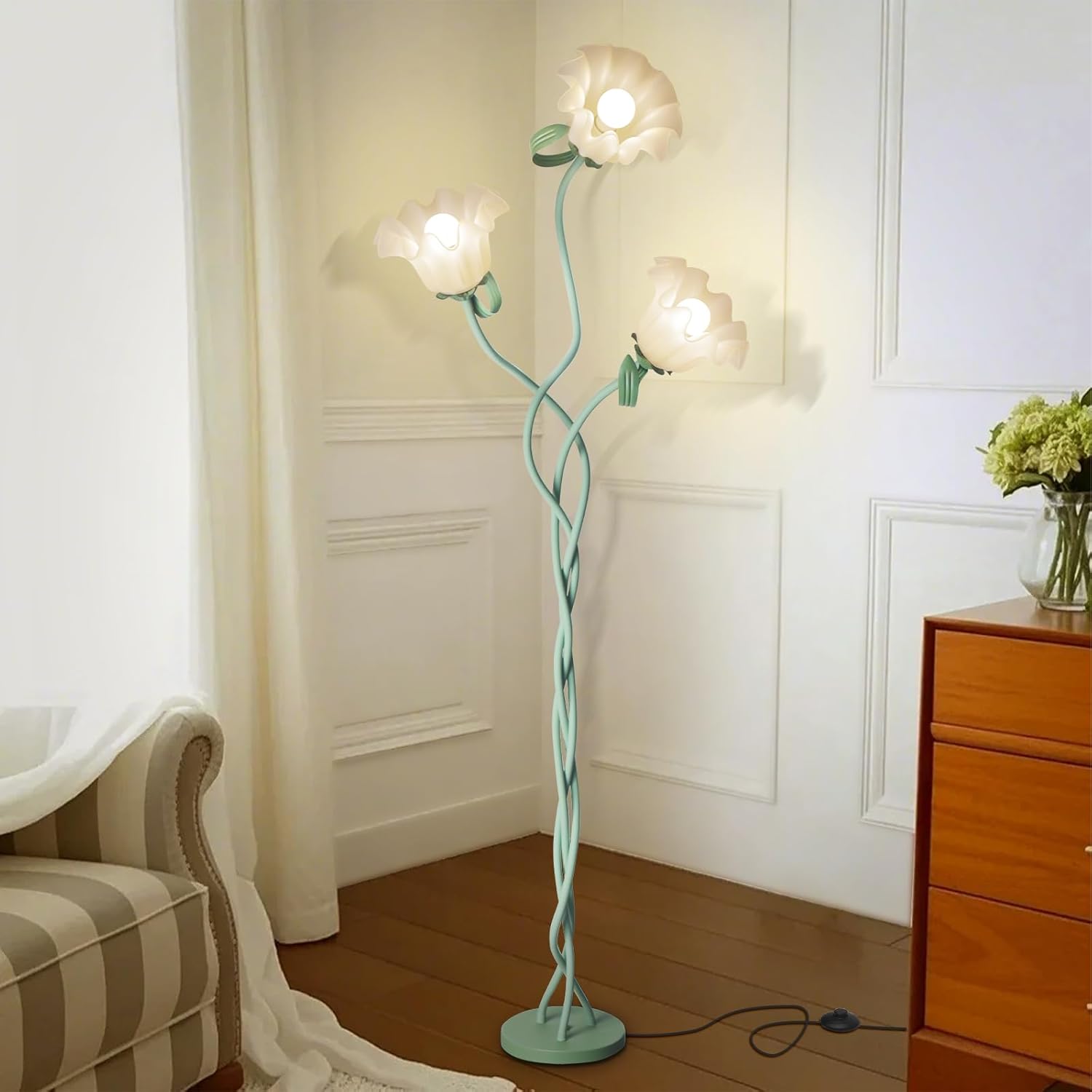 Flower Standing Lamp for Bedroom with Flexible Gooseneck Design