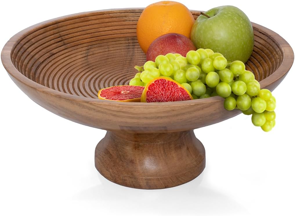 Folkulture Wooden Fruit Bowl for Kitchen Counter - 12 in Large