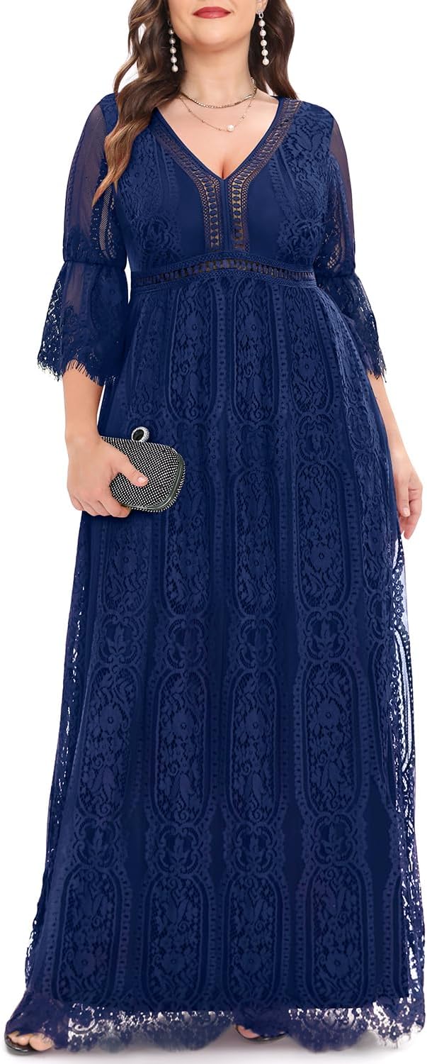 Plus Size Wedding Dress Boho - Maxi Bridal Shower Formal Lace