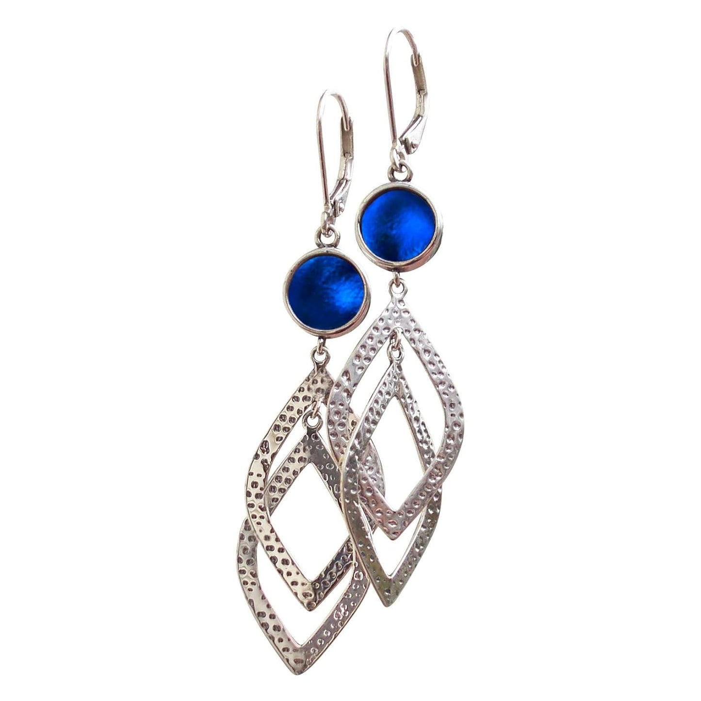 Handmade Recycled Antique Glass Cascade Earrings in Cobalt Blue