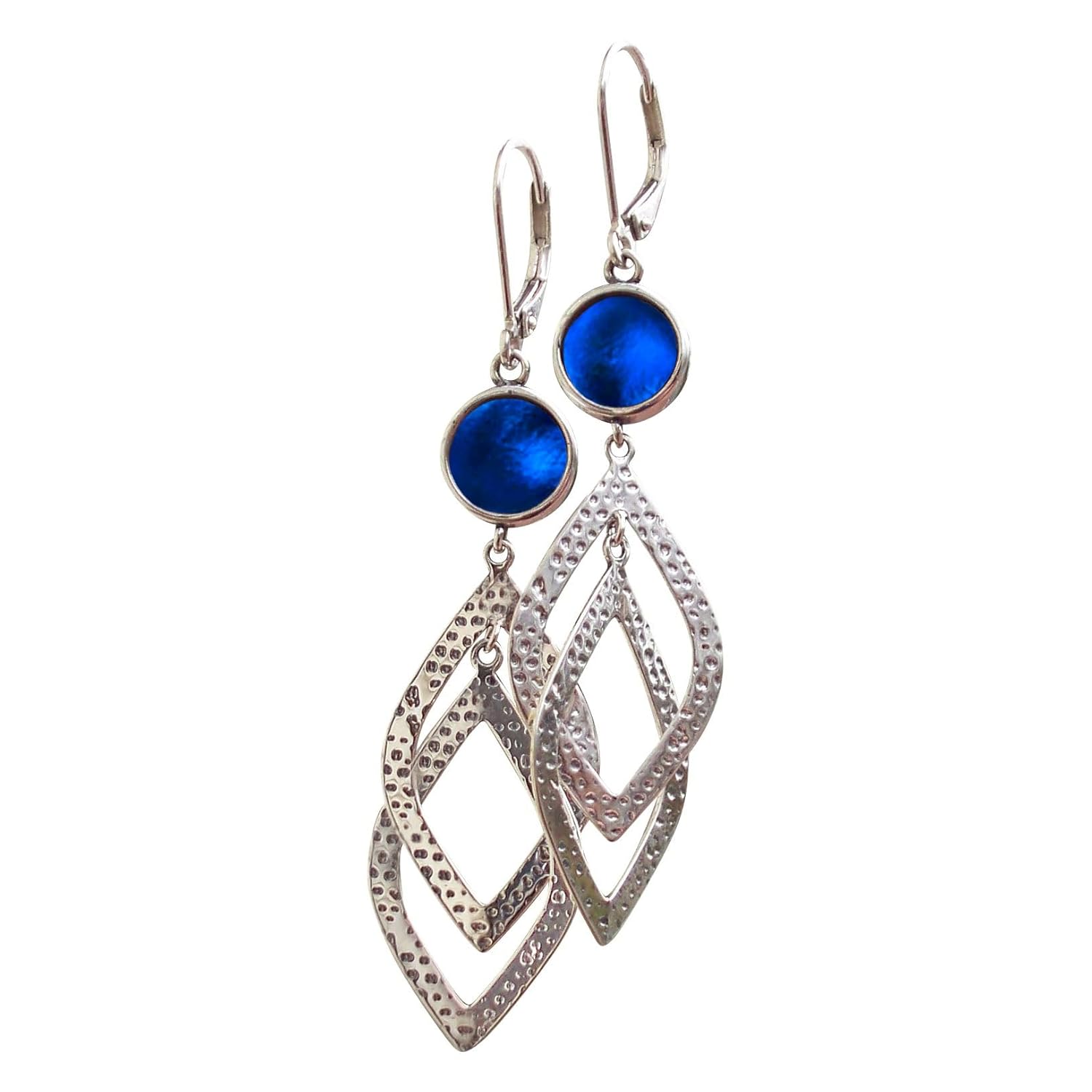 Handmade Recycled Antique Glass Cascade Earrings in Cobalt Blue