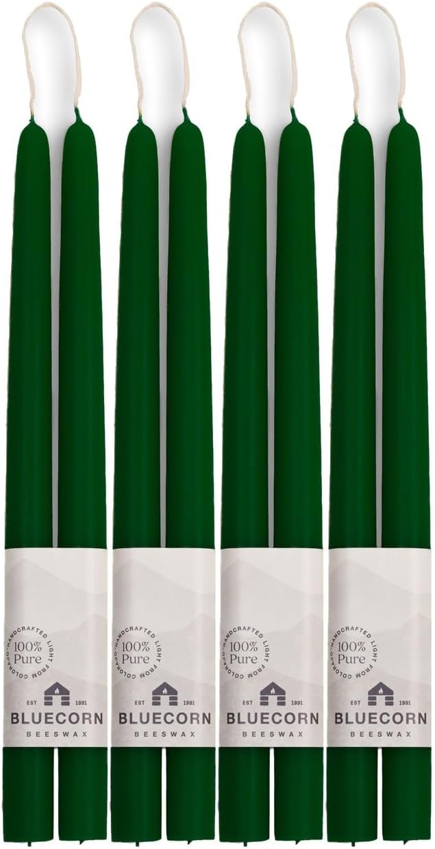 100% Pure Beeswax Taper Candles in Moss Green - 12 Inch Bulk
