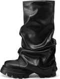 VOMIRA Fold Over Slouchy Wide Calf Boots - Glitter Metallic Silver