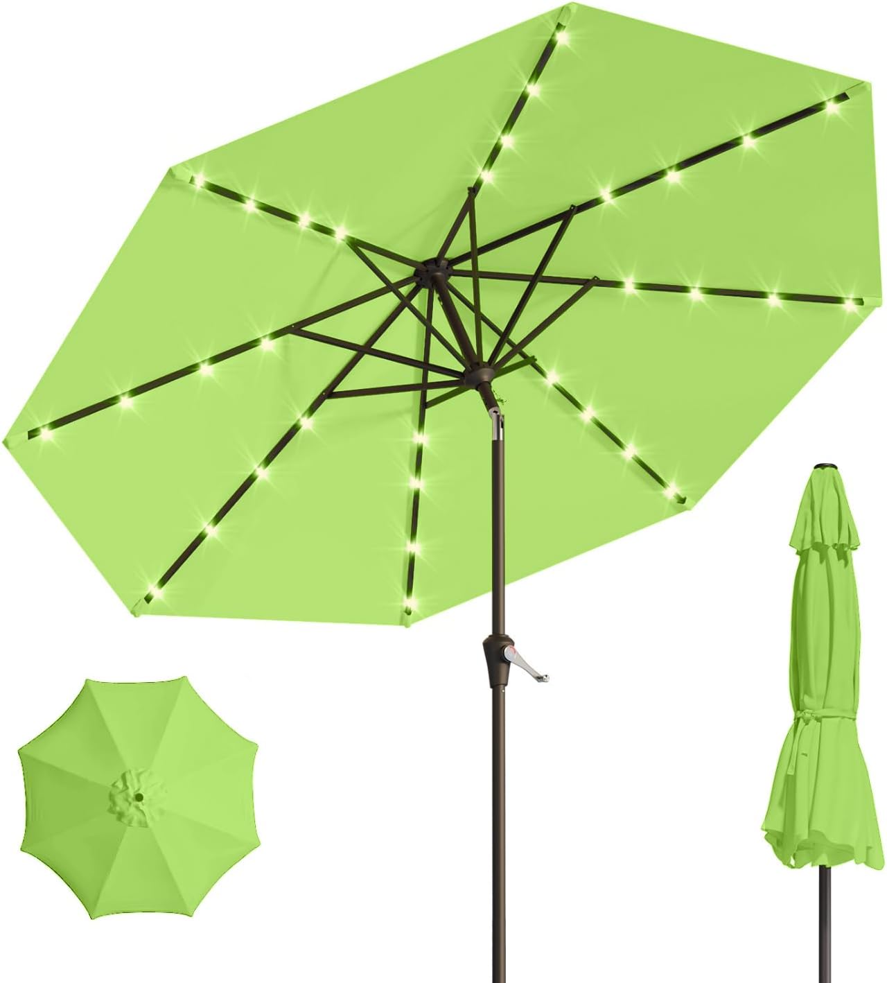 9FT Solar Umbrella with LED Lights for Outdoor Spaces