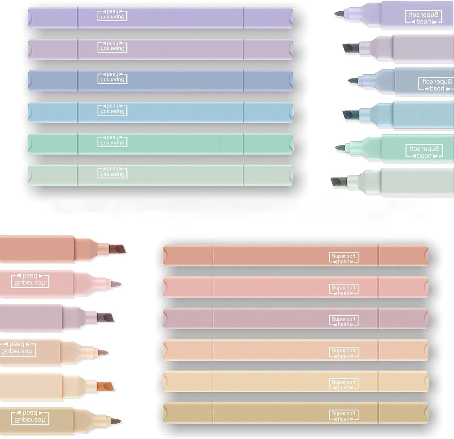 12Pcs Aesthetic Cute Pastel Highlighters - No Bleed - Assorted Colors