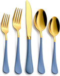 20-Piece Grey Blue & Gold Silverware Set for 4 - Colorful Modern