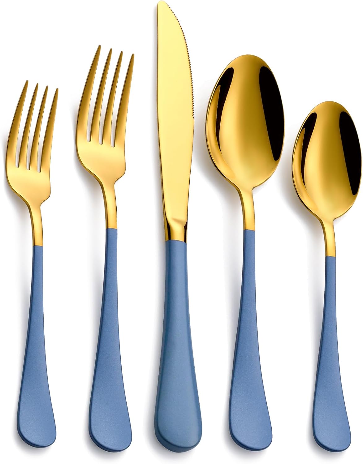 20-Piece Grey Blue & Gold Silverware Set for Modern Dining