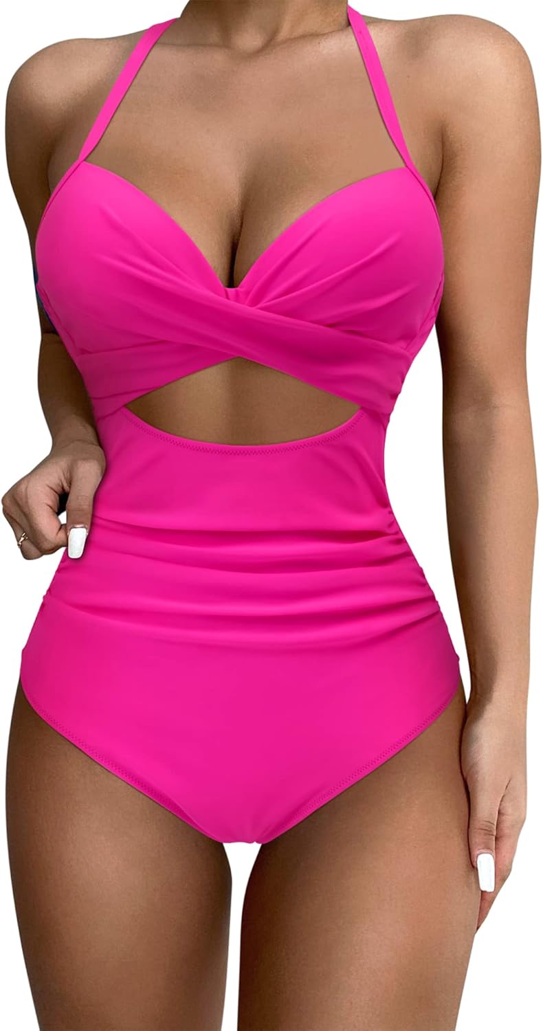 SUUKSESS Women Wrap Cut Out One Piece Swimsuit for Summer Fun