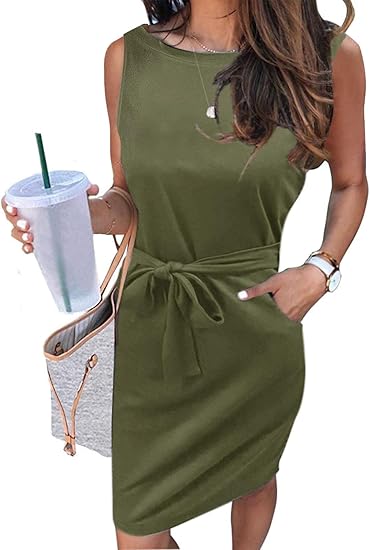 MEROKEETY Womens Summer Sleeveless Striped T Shirt Dress