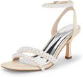 Coutgo Womens Pearl Kitten Heels Sandals Square Open Toe Satin