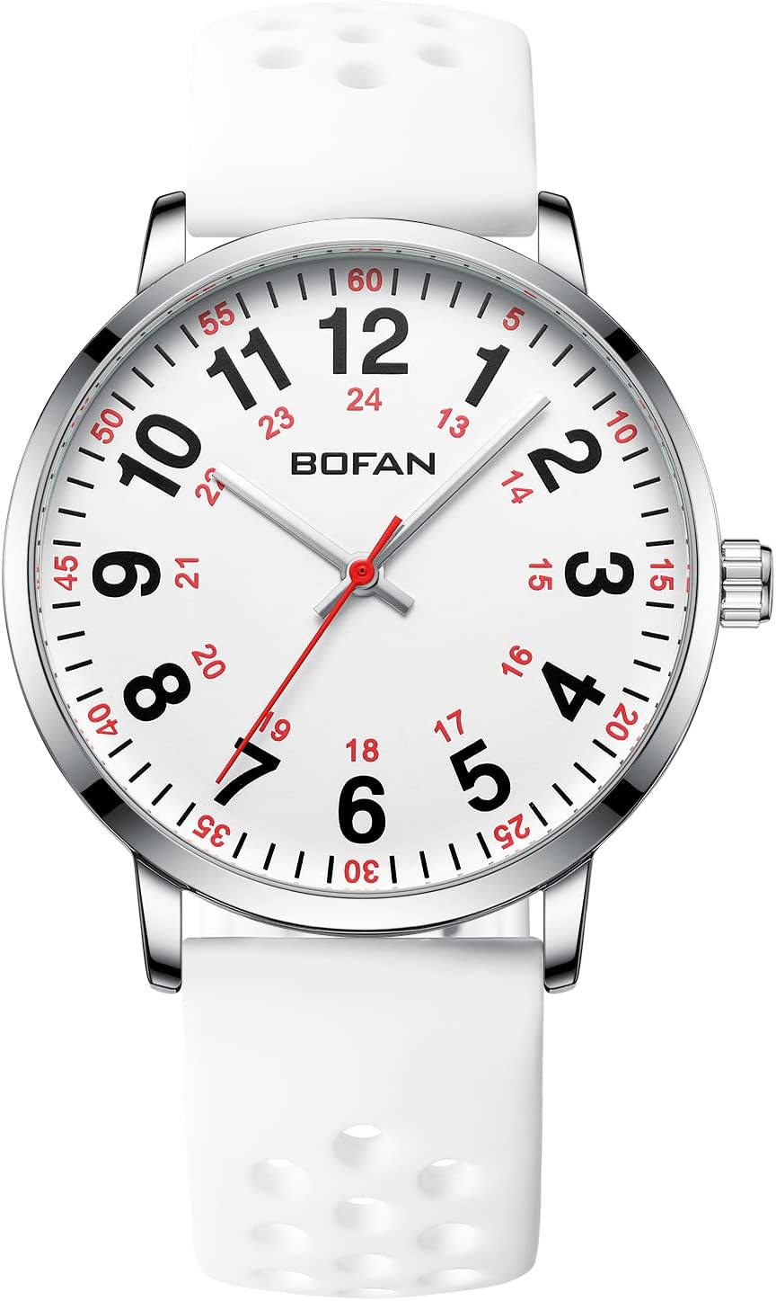 BOFAN Nurse Watch: Easy Read Dial, 24H, Silicone Band