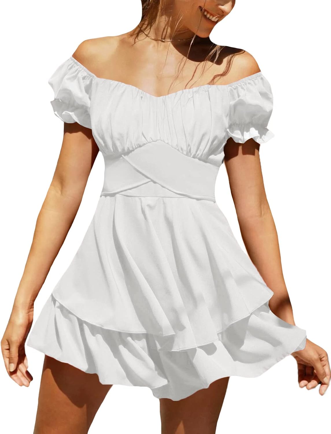 LYANER Women's Off Shoulder Ruffle Mini Dress for Every Occasion