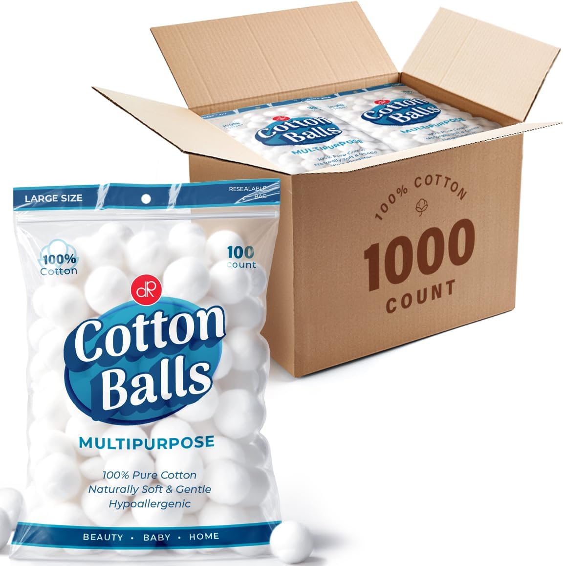 DecorRack 1000 Cotton Balls Bulk Pack for Multi-Purpose Use