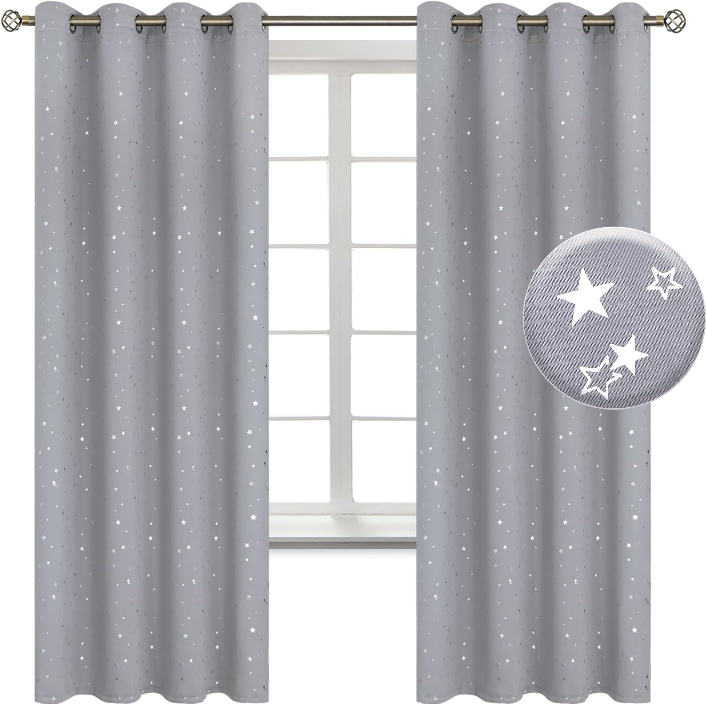 BGment Kids Blackout Curtains - Silver Star Print Room Darkening