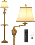 Traditional LED Floor Lamp with Silk Shade and Tray - Vintage Rustic
