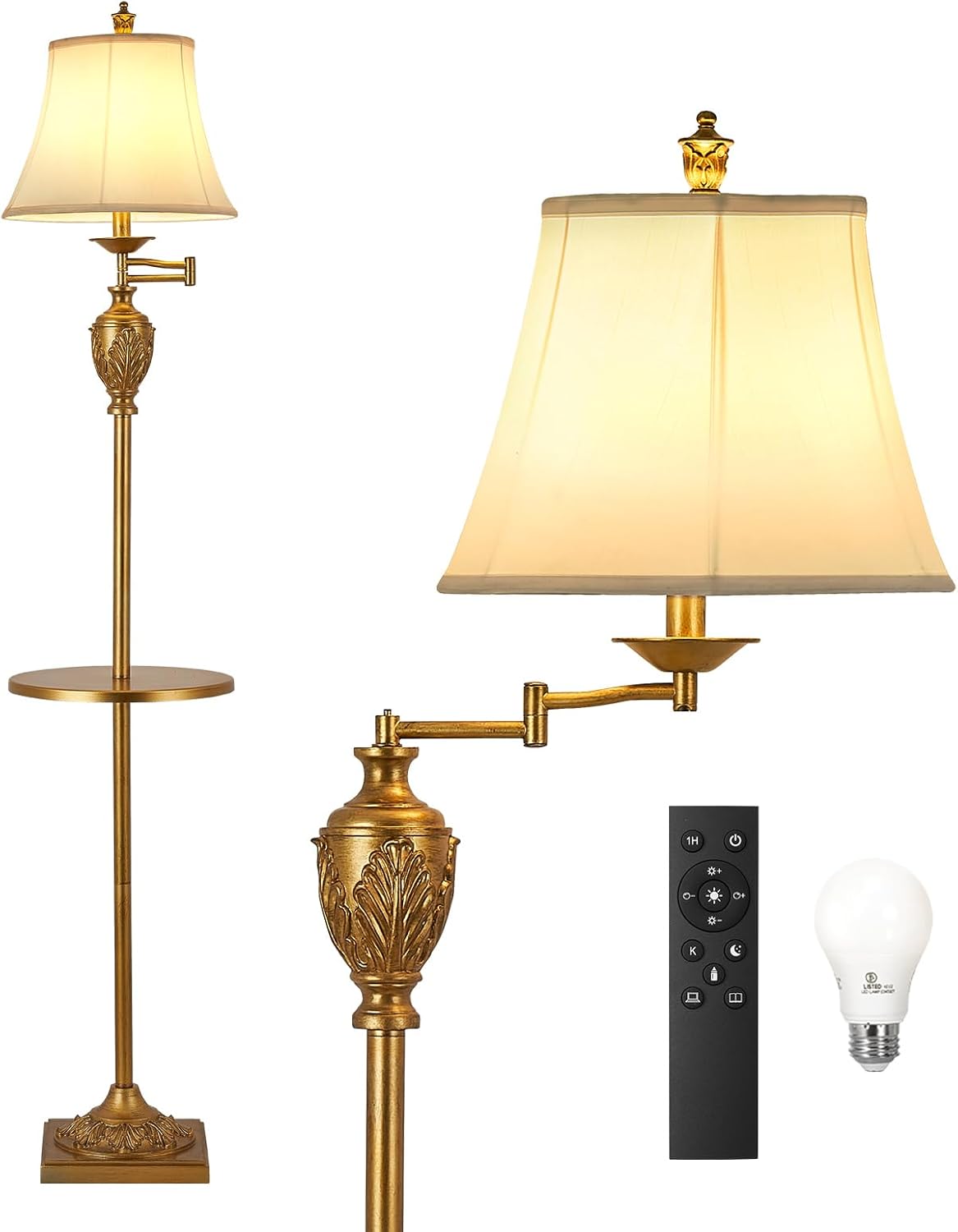 Traditional LED Floor Lamp with Adjustable Swing Arm for Home