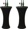 FANTELOO 2Pcs Black Spandex Cocktail Table Covers - Sleek & Stretchy! Perfect for Events