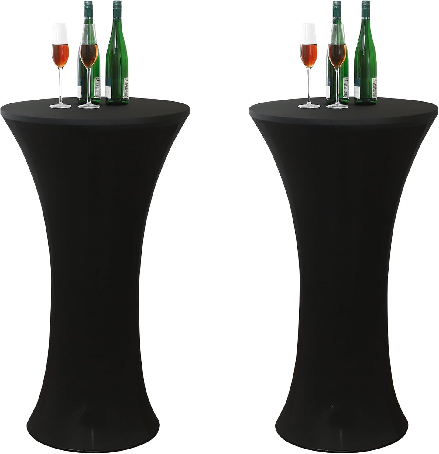 FANTELOO 2Pcs Black Spandex Cocktail Table Covers - Sleek & Stretchy! Perfect for Events
