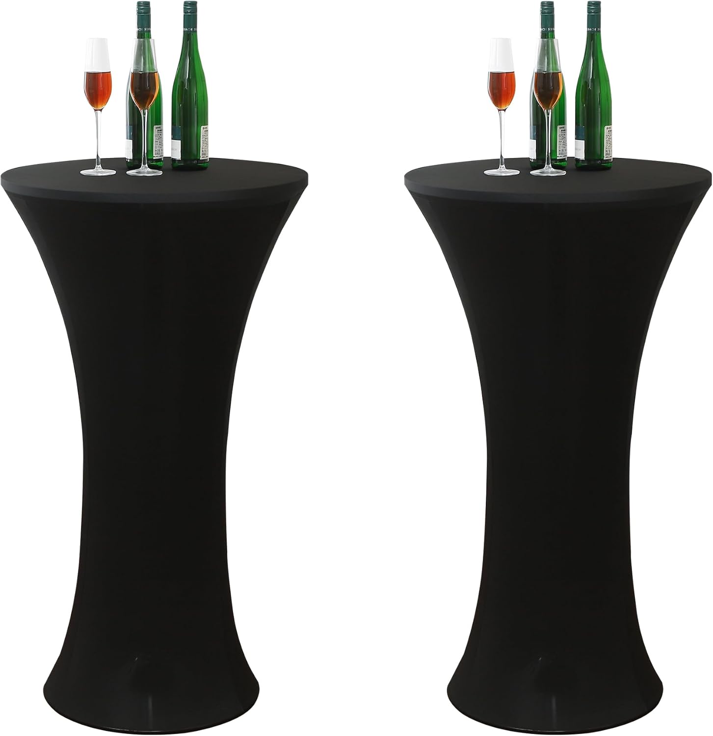 FANTELOO 2Pcs Black Spandex Cocktail Table Covers - Sleek & Stretchy! Perfect for Events