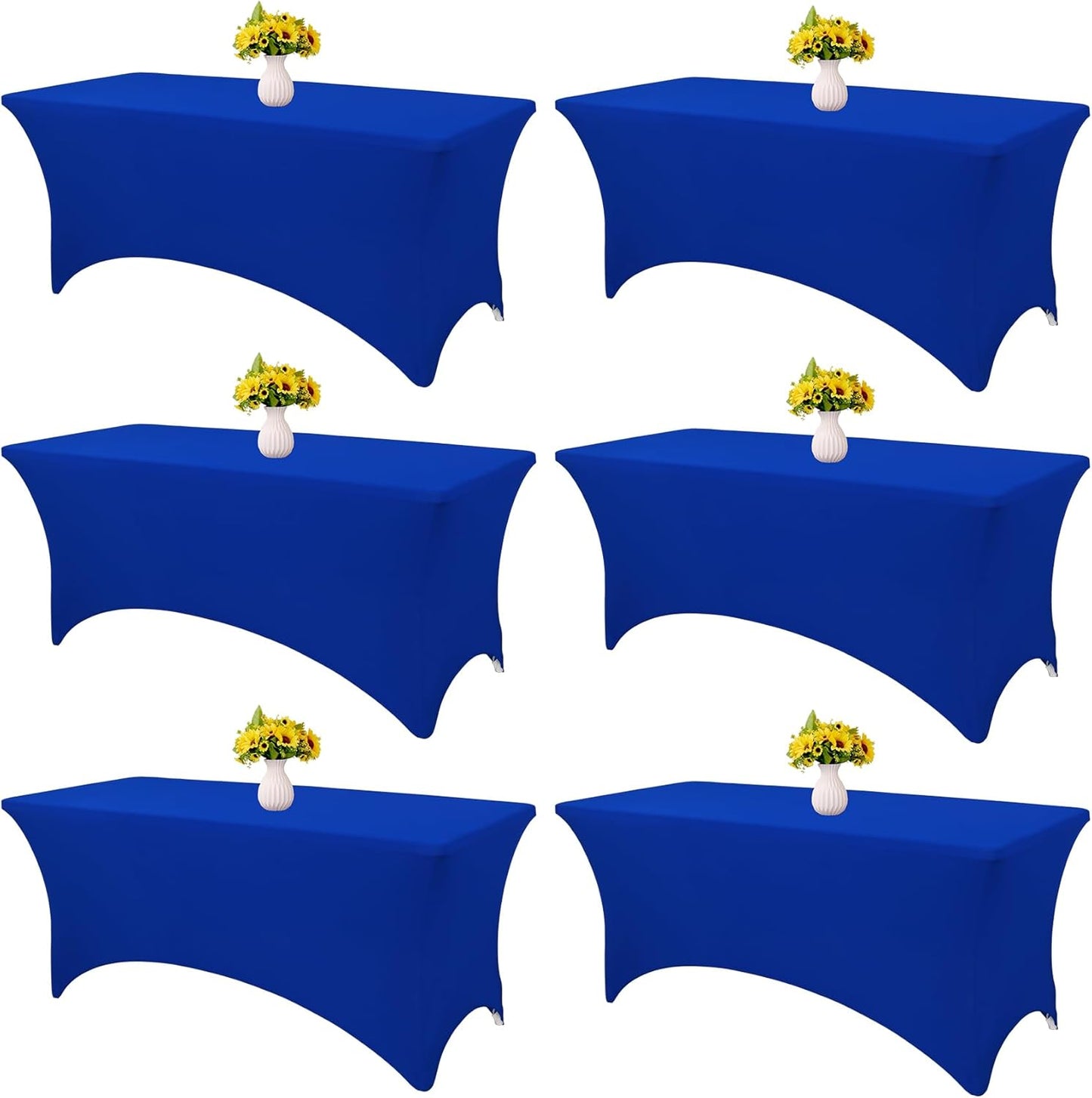 6 Pack Royal Blue Spandex Tablecloths for Rectangle Tables