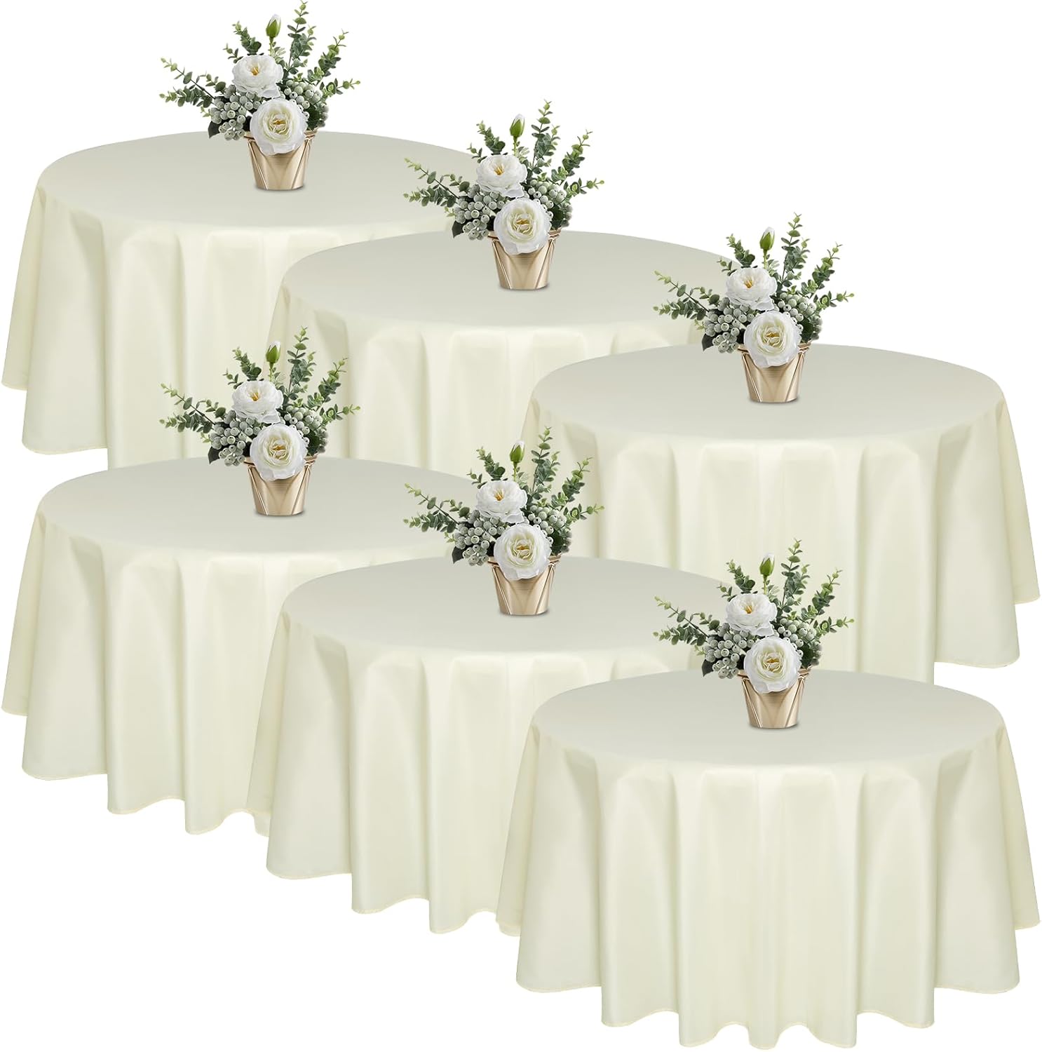6 Pack 120 In Round Warm Ivory Tablecloths for Elegant Events