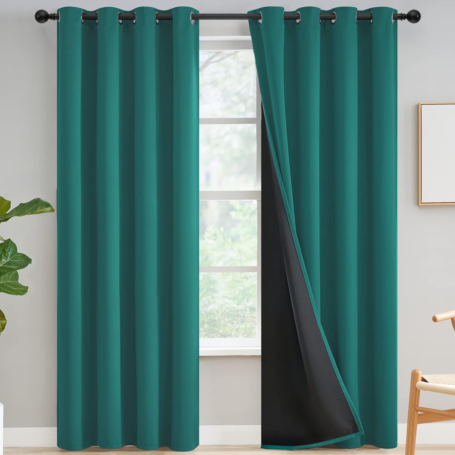 Yakamok 100% Blackout Curtains for Bedroom, Teal 84 Inch Panels