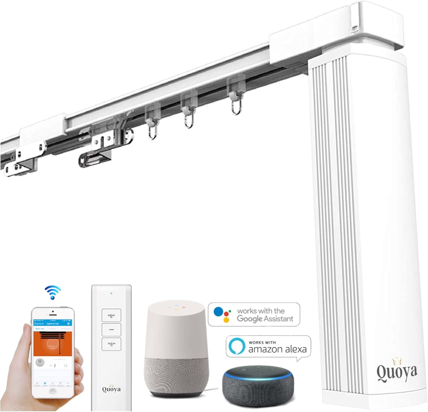 Quoya QL500 Smart Curtains - Motorized Track, Up to 5m - Alexa Compatible