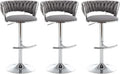 Velvet Bar Stools Set of 3 Grey - Counter Height Swivel Low Back