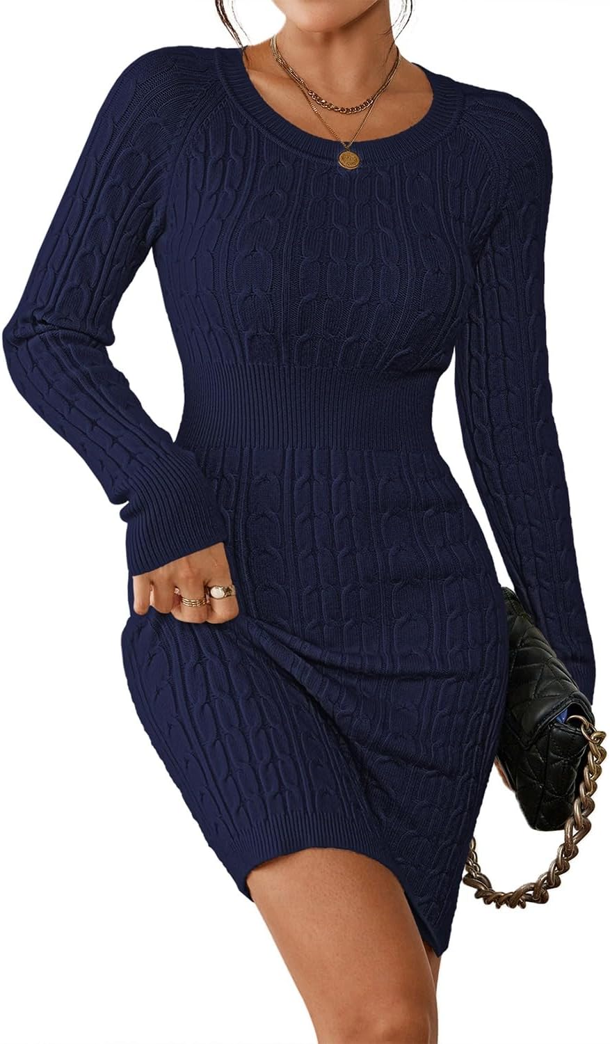 Pink Queen Women's Cable Knit Sweater Dress for All Seasons