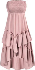 Boho Ruffle Tiered Tube Top Dress - Two Way Smocked Midi Beach Dress