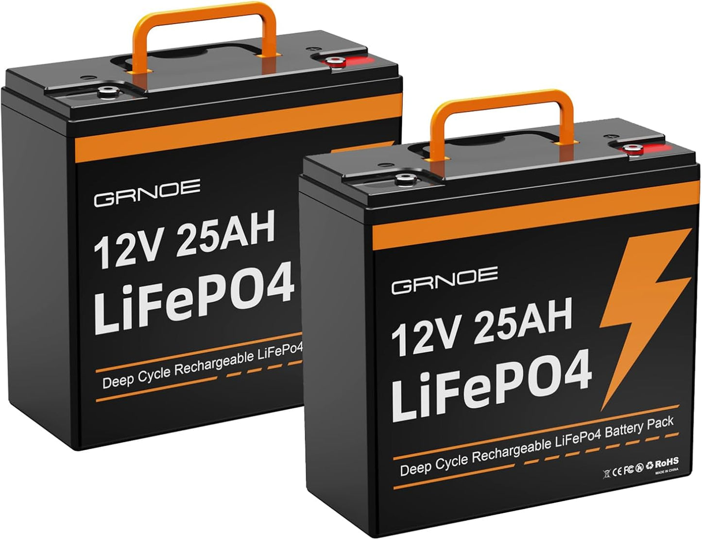 12V 25Ah LiFePO4 Battery for Solar Systems and RVs - 2 Pack