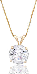 14k Gold 8mm Round Solitaire CZ Pendant Necklace for Women