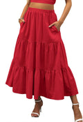ANRABESS Womens Boho Flowy Tiered A-Line Maxi Skirt - Elastic Waist
