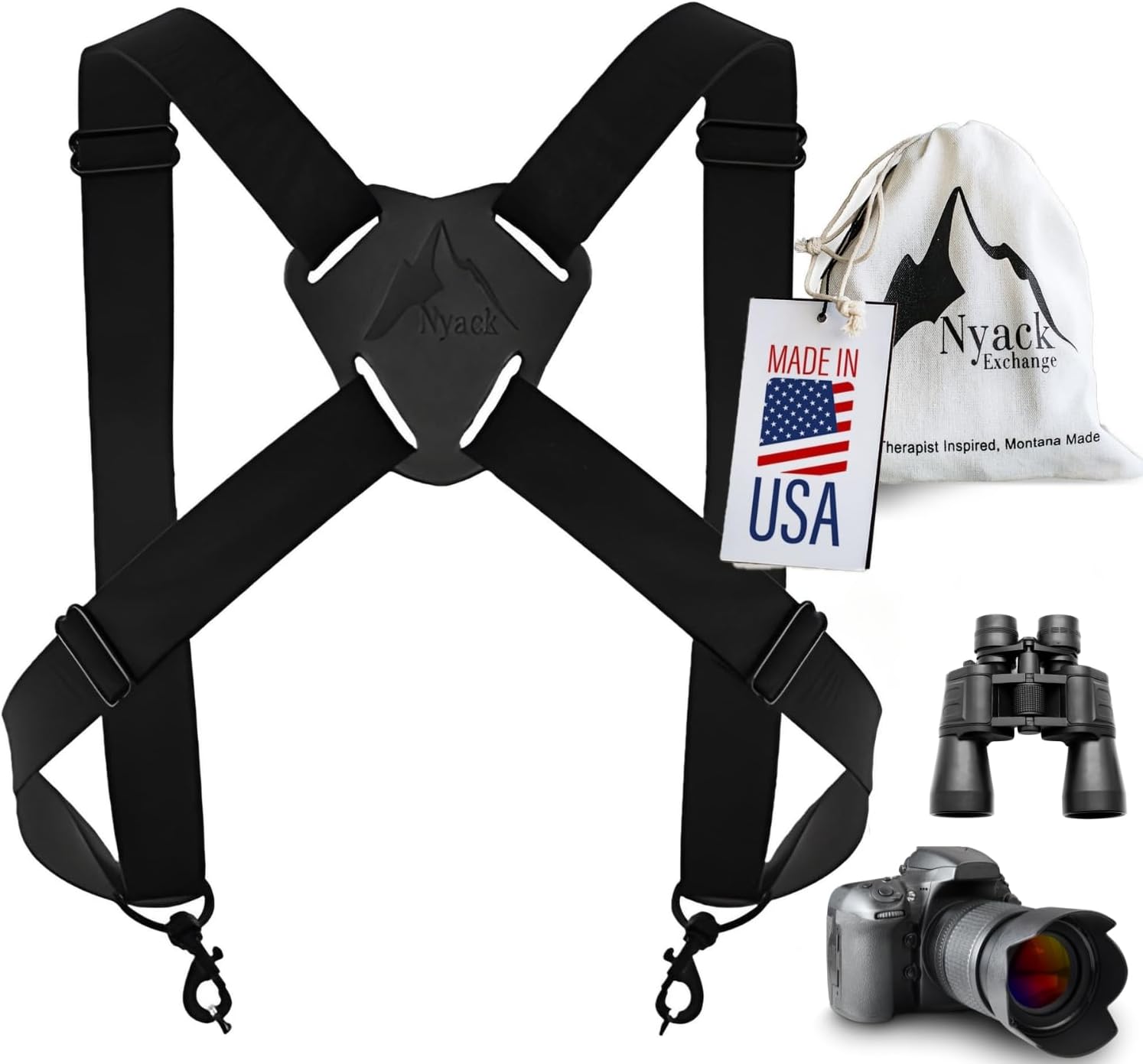 Camera and Binocular Harness with Adjustable Straps for Comfort