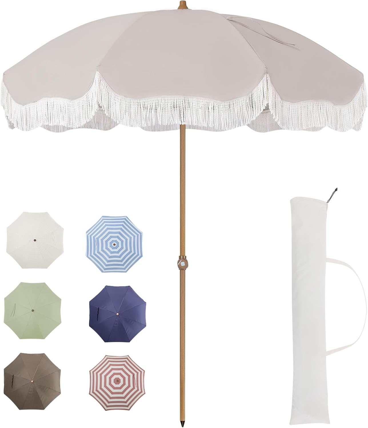 Tempera 7ft Outdoor Patio Umbrella with Fringe for Beach Fun