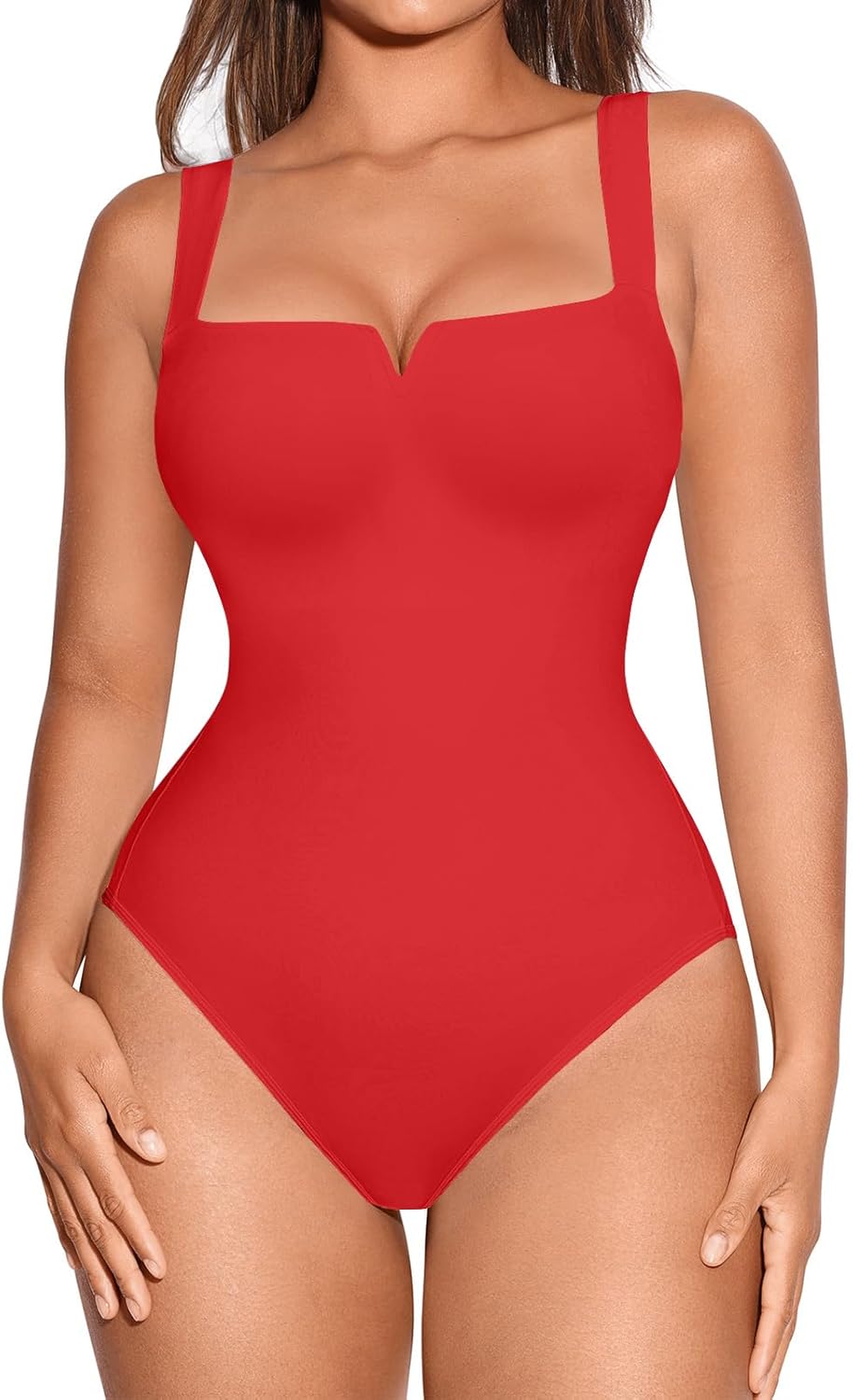 FeelinGirl Square Neck Bodysuit for Women with Tummy Control