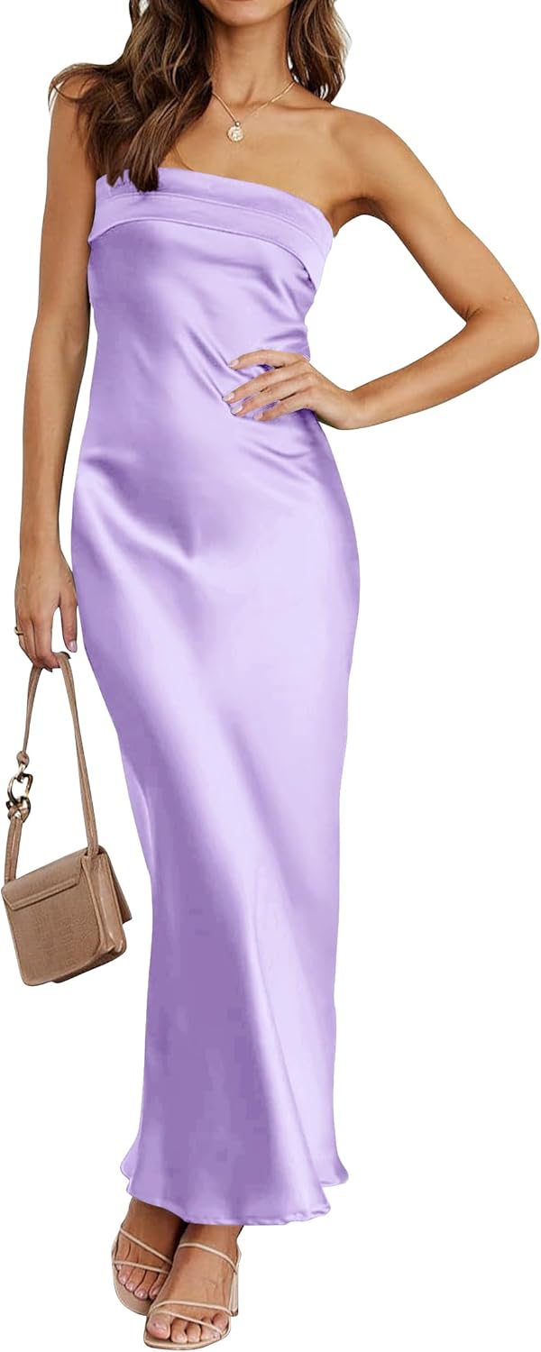 Satin Tube Bodycon Backless Maxi Dress for Wedding Guests